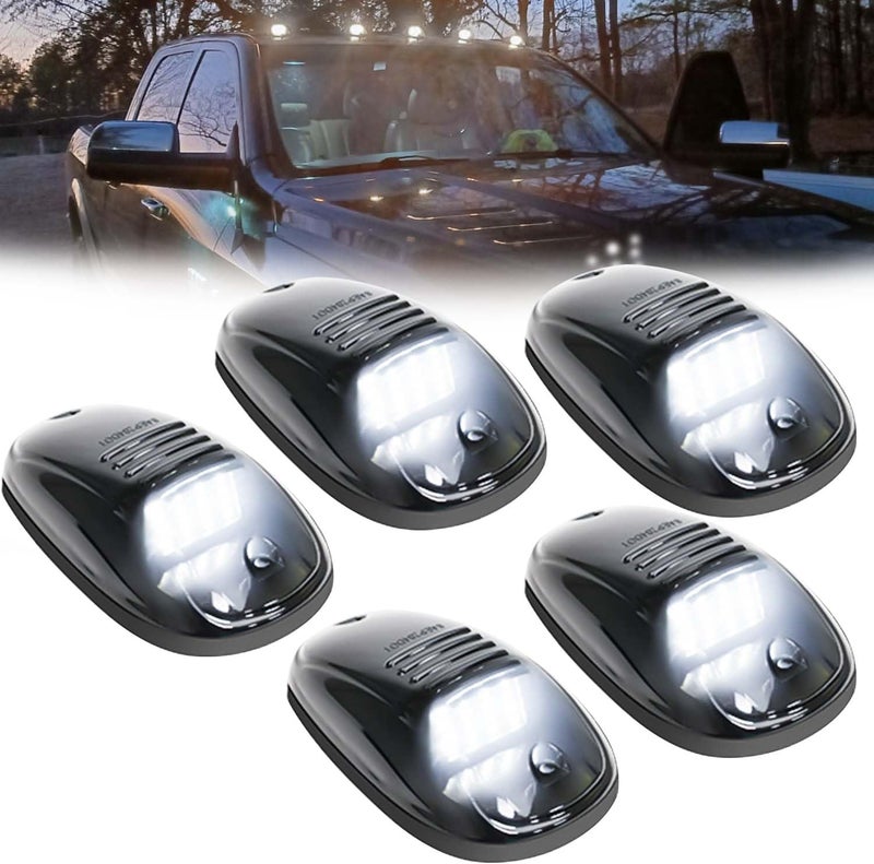 GSOWO 5 PCS White LED Cab Lights Smoked Cab Roof Running Top Marker light for Dodge Ram 1500 2500 3500 4500 5500 2003-2018 Pickup Trucks, Waterproof LED cab Roof Lights for Trucks, 16 LEDs - Image 1
